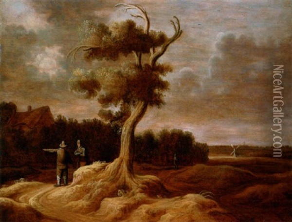 Paysage Avec Villageois Conversant Pres D'un Grand Arbre Oil Painting - Pieter de Neyn
