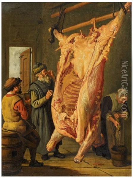 Meat Inspection (the Slaughtered Ox) Oil Painting - Jan Victors
