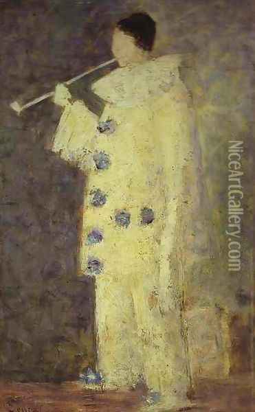 Pierrot with a White Pipe Oil Painting - Georges Seurat