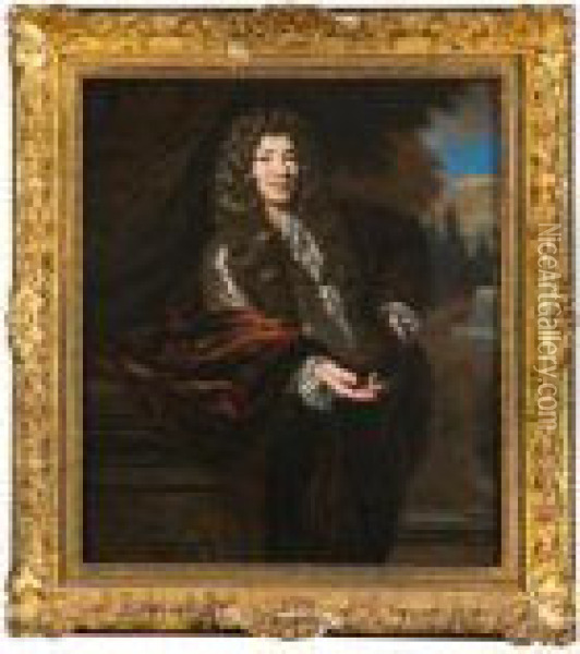 Ritratto Di Aristocratico Con Paesaggio Oil Painting - Caspar Netscher