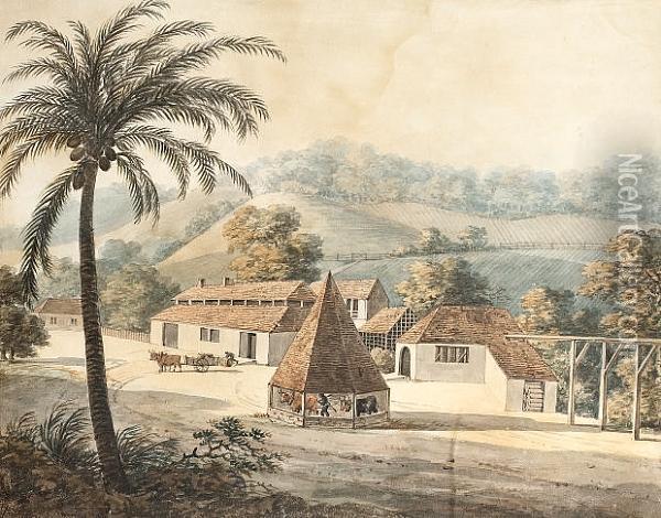 A Sugar Mill At Koningsburgh, Parish Of St Mary, Jamaica, West Indies Oil Painting - Isaac Mendez Belisario
