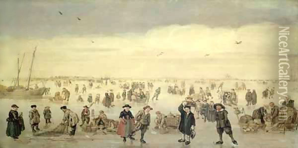 Winter Scene with Numerous Figures on the Ice Oil Painting - Arent Arentsz