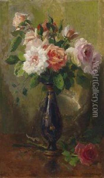 Roses In A Vase Oil Painting - Henri Kokken