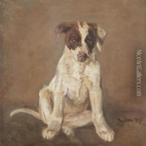 Seated Pointer Pup Oil Painting - Niels Pedersen Mols