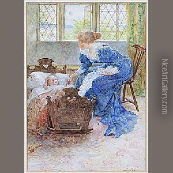 Minding Baby Oil Painting - George Henry Boughton