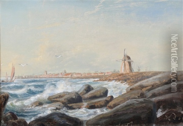 Coastal View From Bornholm, Presumably At Svaneke Or Sandvig Oil Painting - Holger Henrik Herholdt Drachmann
