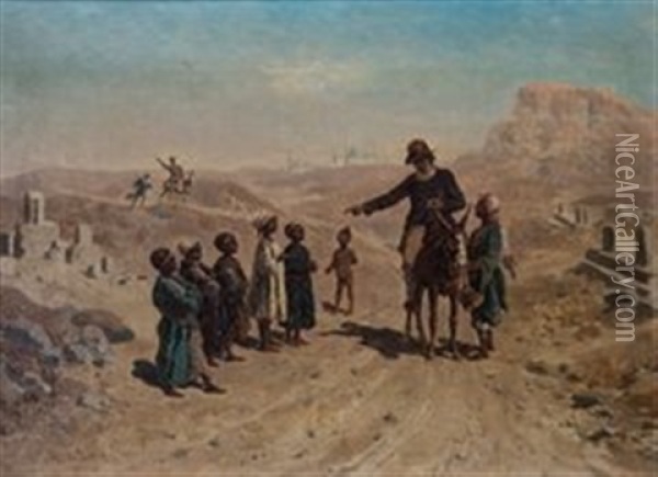 Reisender Im Gesprach Mit Einheimischen Kindern In Der Wuste Oil Painting - Paul Rudolf Linke