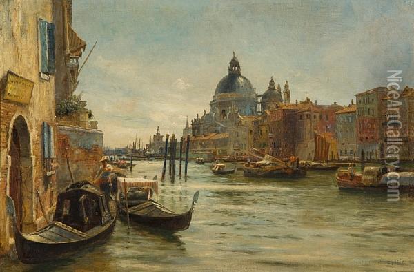 Venitian Canal Scene Oil Painting - Charles van den Eycken