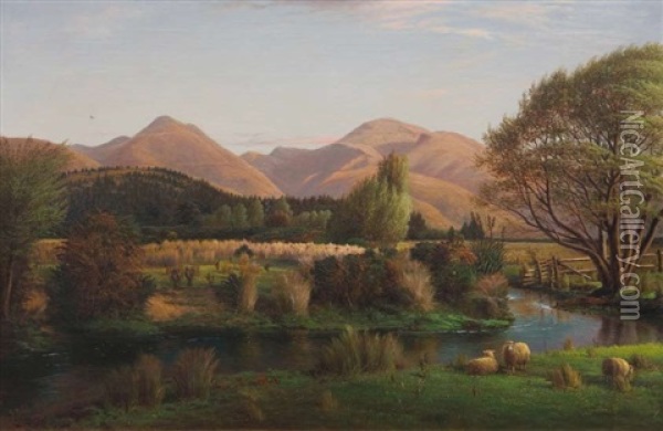 On The Heathcote River At Cashmere, Christchurch Oil Painting - John Gibb