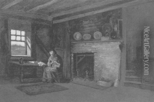Old Woman In An Interior (the Eliot Homestead) Oil Painting - John Joseph Enneking