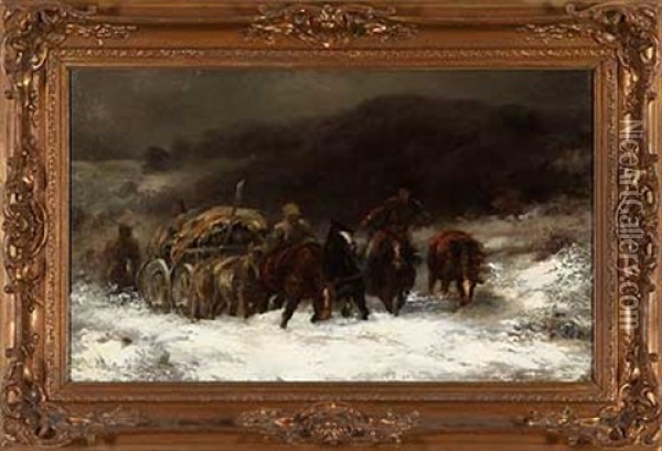 Walachen Mit Fuhrwerk Im Schnee Oil Painting - Adolf Schreyer