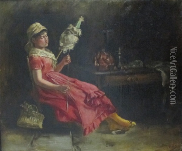 Jeune Fileuse A La Quenouille Oil Painting - Pierre Jacques Dierckx