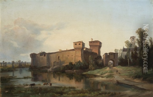 Il Castello Di Malpaga Oil Painting - Constantino Rosa