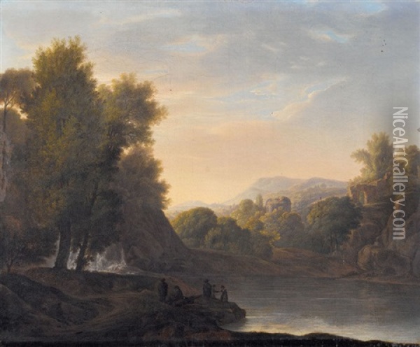 Idyllische Landschaft Mit Wasserfall, Ruinen Und Staffage Oil Painting - Jacob Philipp Hackert