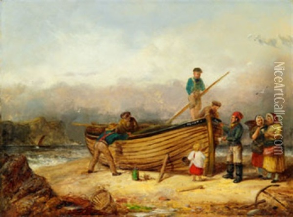 A Stalking Party Resting By A Loch Oil Painting - Alexander Leggatt