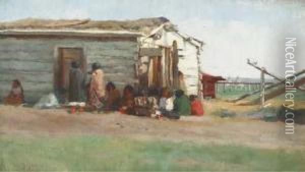 'an Indian School': A Gathering Outside A School Oil Painting - William Brymner