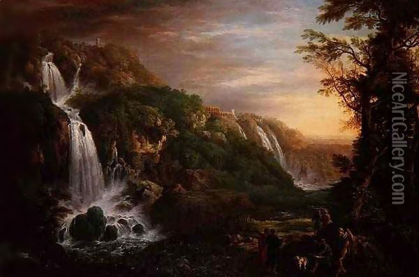 The Great Cascade at Tivoli with Villa of Maecenas and artist inspired by a philosopher Oil Painting - Prosper-Francois-Irenee Barrigues