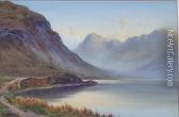 A Mountainous Lakeland Oil Painting - Edward Horace Thompson