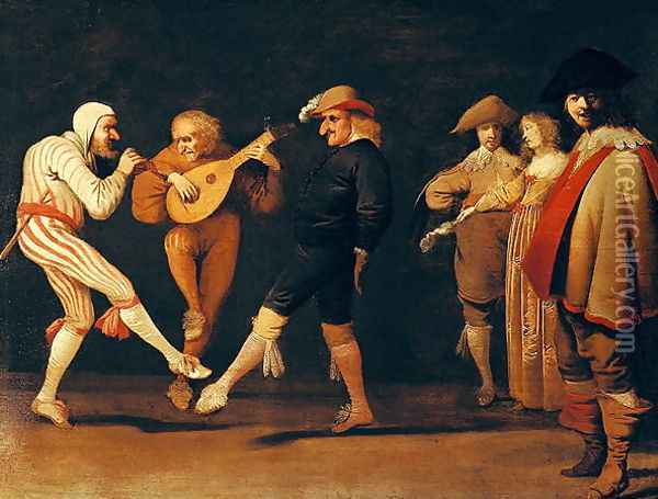 Farce Actors Dancing Oil Painting - Pieter Jansz. Quast