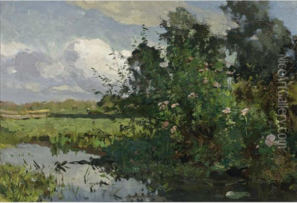 A Polder Landscape Oil Painting - Willem Bastiaan Tholen