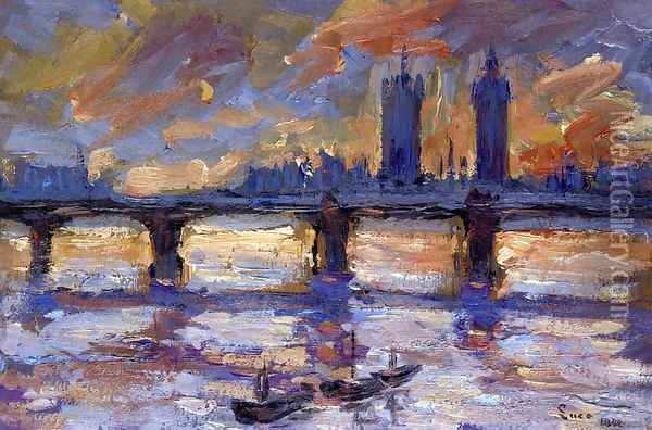 London, the Thames, Evening Oil Painting - Maximilien Luce