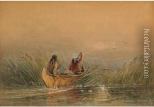 Indians In A Canoe Oil Painting - Frederick Arthur Verner