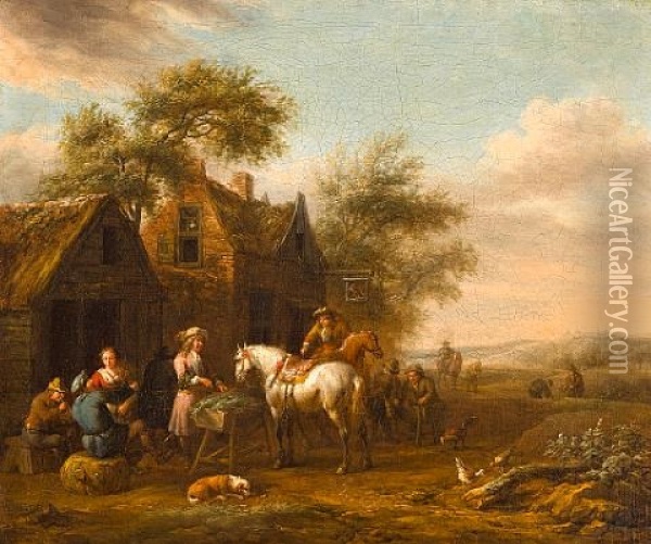 Peasants Outside An Inn Oil Painting - Barend Gael