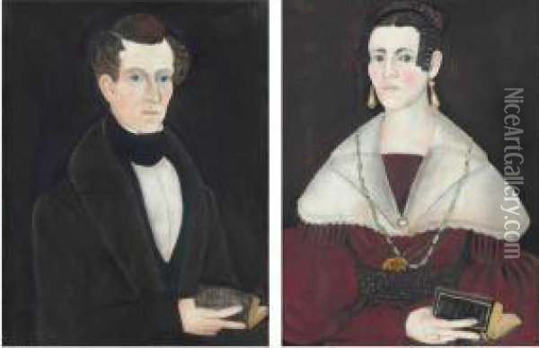 A Pair Of Portraits Of A Lady And A Gentleman Oil Painting - Samuel A. Shute