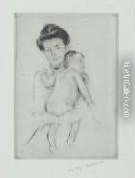 Mother Holding Nude Baby (b. 206) Oil Painting - Mary Cassatt