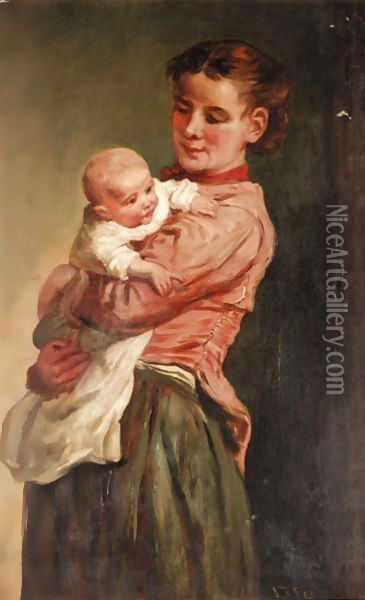 Mother And Child Oil Painting - John Thomas Peele