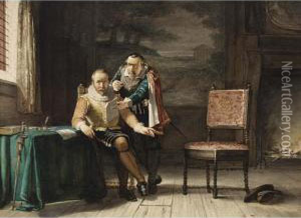 Spanish Envoy Pieter Jan Meijen Tries To Buy Over Clerk Kornelis Aarsen Oil Painting - Paul Constantin D. Tetar Van Elven