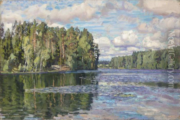 Forest Lake Oil Painting - Stanislaw Zukowski