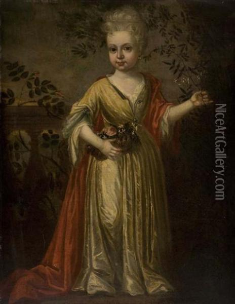 Full Length Portrait Of A Young Girl Holding A Posy Oil Painting - James Francis Maubert