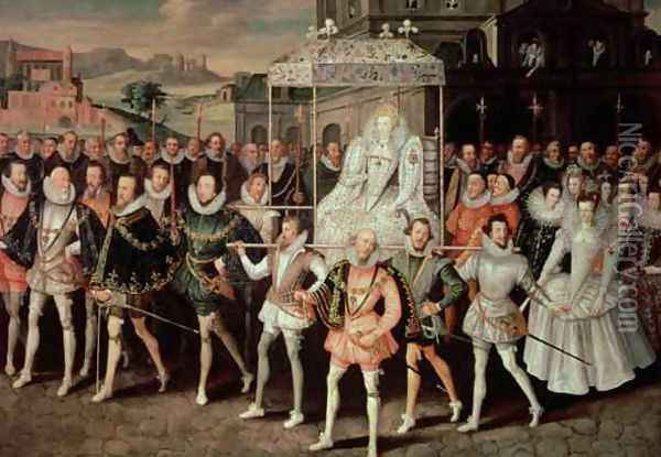 Queen Elizabeth I 1533-1603 being carried in Procession Eliza Triumphans c.1601 Oil Painting - Robert Peake