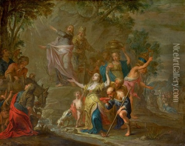 Le Frappement Du Rocher Oil Painting - Willem van Herp the Elder