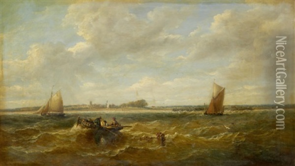 Boats In A Choppy Sea Off The East Anglian Coast Oil Painting - John Moore Of Ipswich