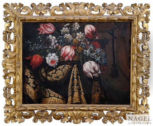 Blumenstilleben Auf Einem Drapierten Teppich Oil Painting - Antonio Gianlisi