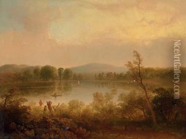 Anglers On A Lake Oil Painting - Thomas Doughty