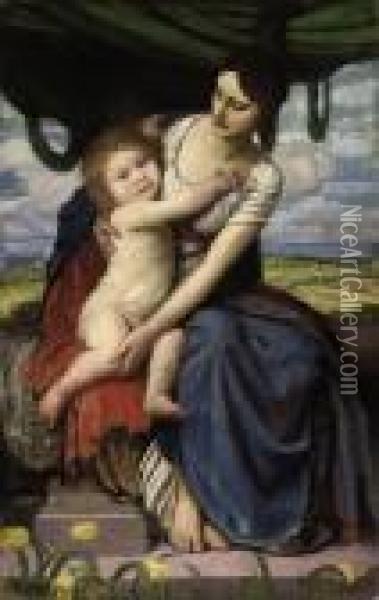 Mother And Child Oil Painting - George Spencer Watson