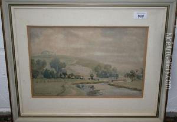 View Of The Hill Opposite Winchester Cathedral And College Oil Painting - Bernard Cecil Gotch