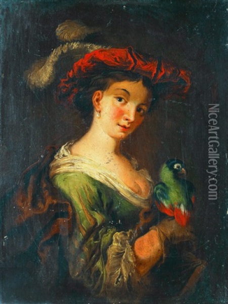 Portratt Av Dam Med Papegoja Oil Painting - Christian Wilhelm Ernst Dietrich
