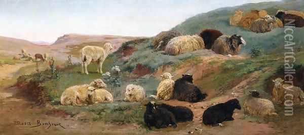 Sheep in a Mountainous Landscape Oil Painting - Rosa Bonheur