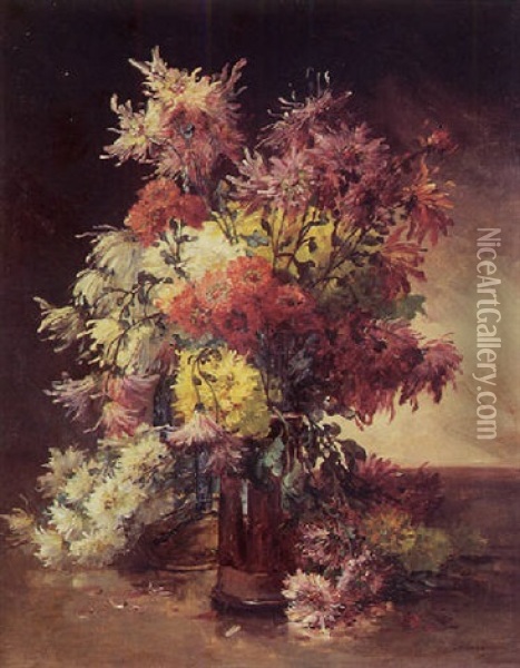 Bouquet De Fleurs Sur Un Entablement Oil Painting - Edmond Van Coppenolle