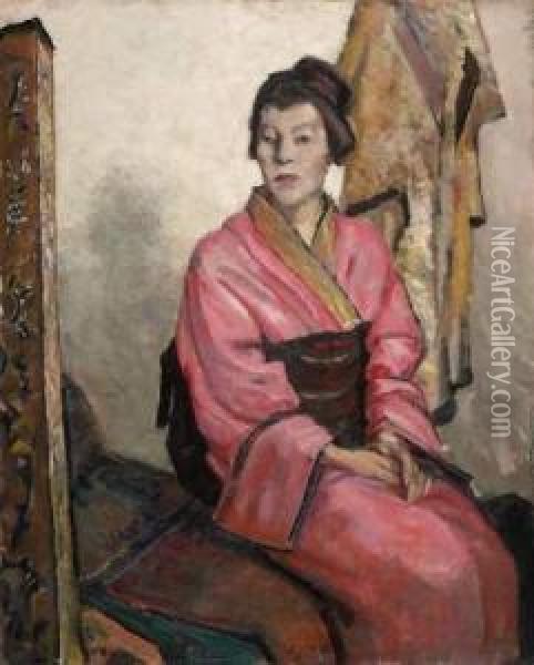 Lady In Kimono Oil Painting - Wilhelm Thony
