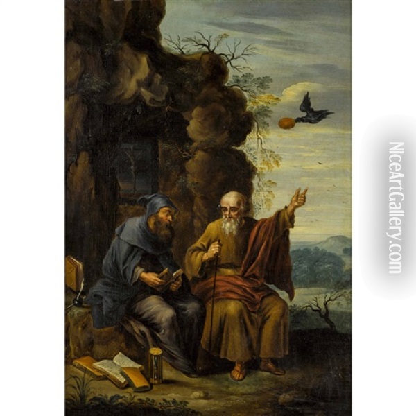 Heiliger Antonius Und Heiliger Paulus Im Gesprach Oil Painting - David Teniers the Younger