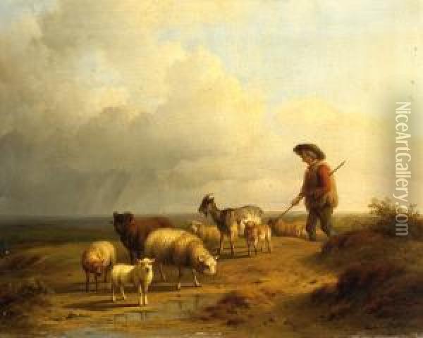 A Shepherd With His Flock Oil Painting - Pieter Plas
