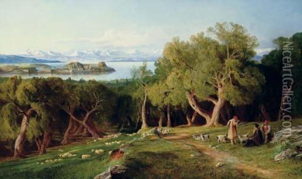 Corfu Oil Painting - Edward Lear