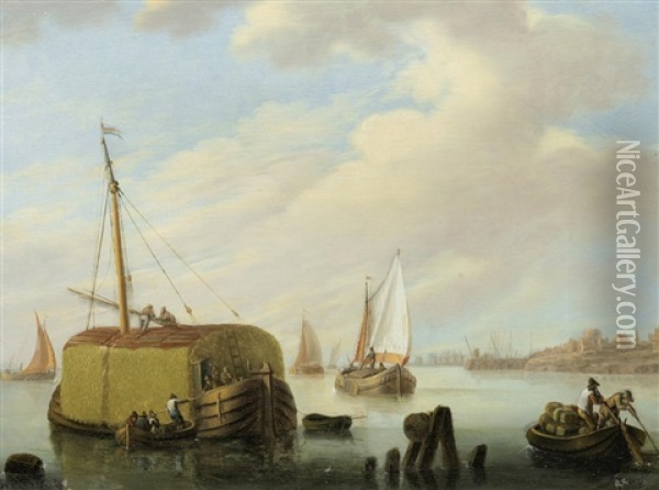 A River Landscape With Figures Oil Painting - Heinrich Wilhelm Schweickardt