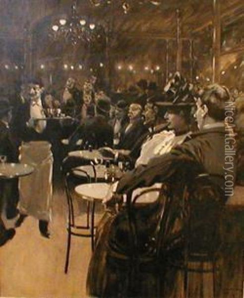 Cafe Scene Oil Painting - Fernand Harvey Lungren
