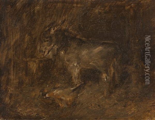 Esel Im Stall Oil Painting - Wilhelm Busch
